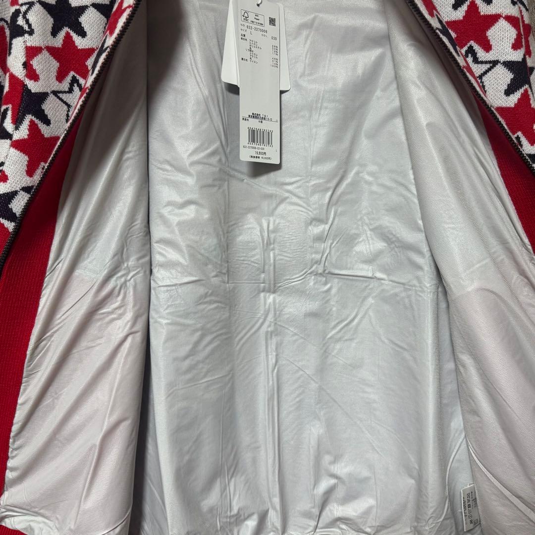 【新品】 PING ピン 総柄 星 ウール混 ニット ジャケット レッド L