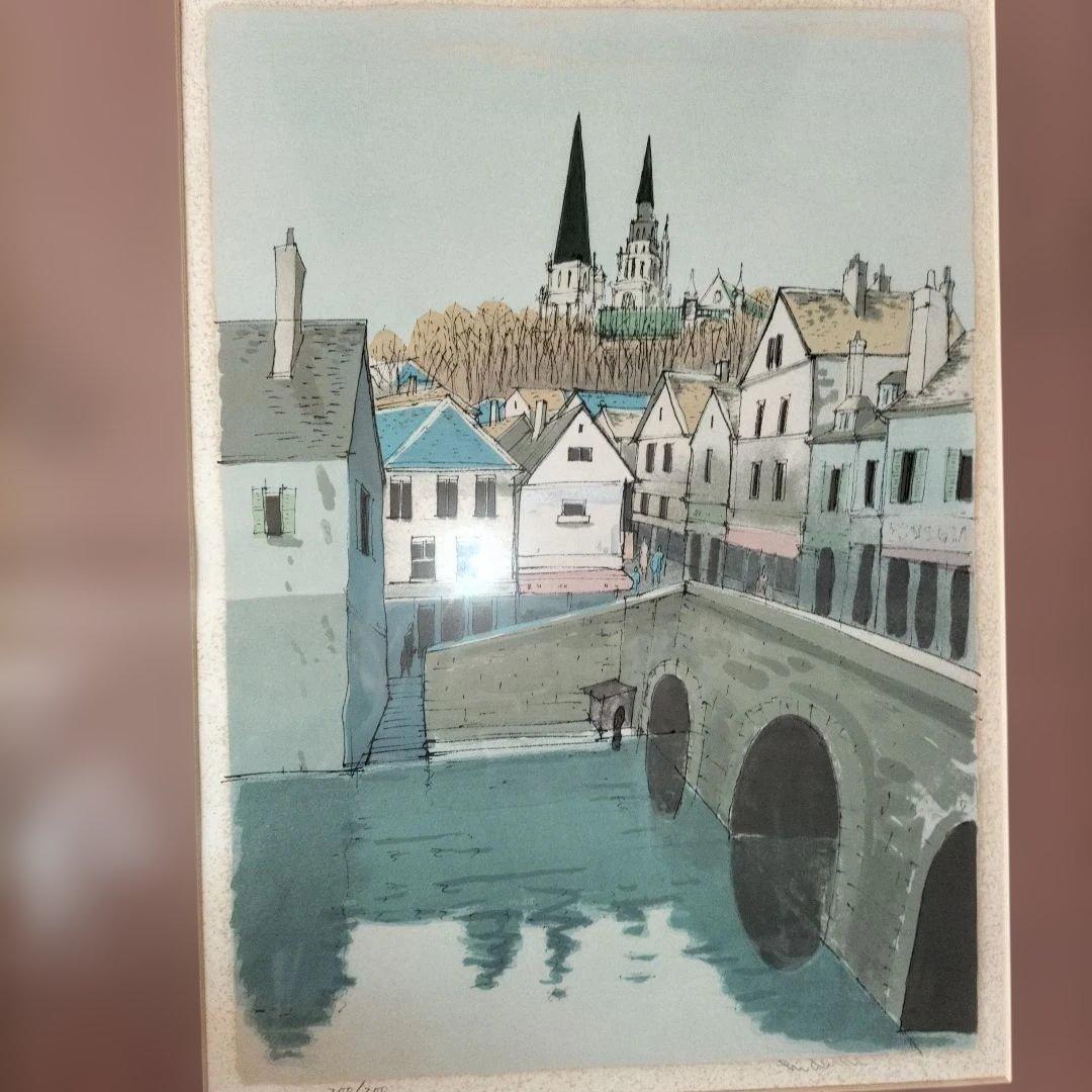 小林秀美 シャルトルの街 カラーリトグラフ