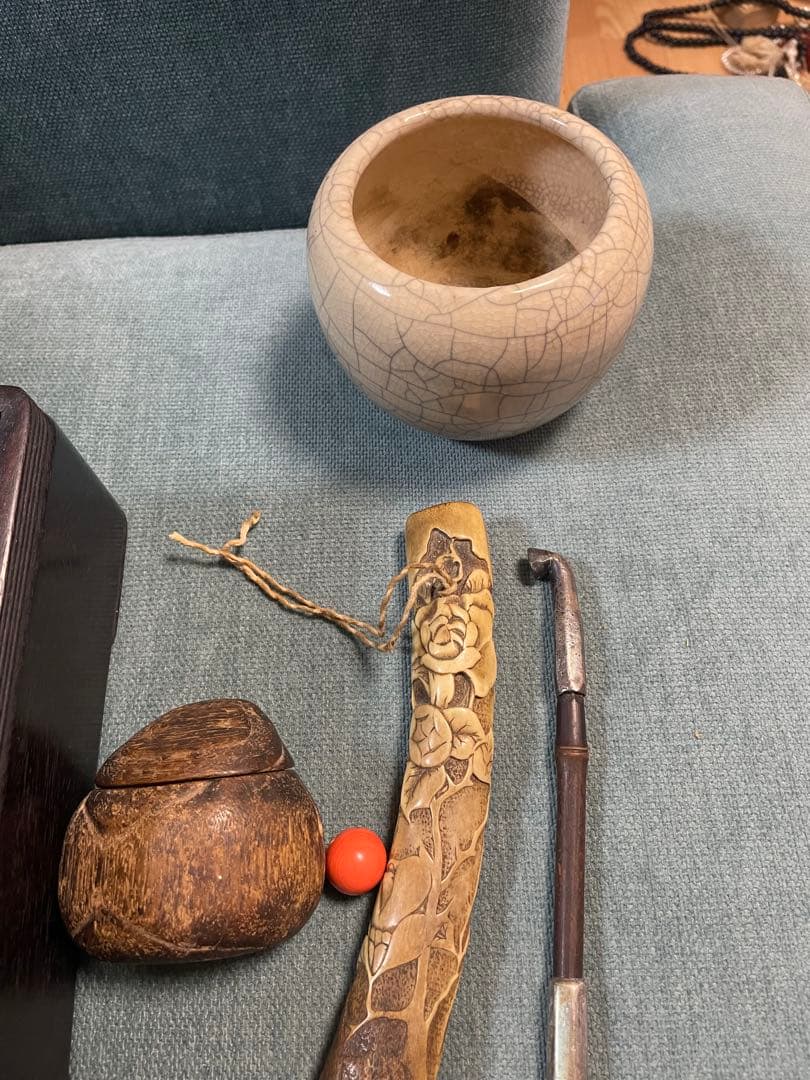 【昭和レトロ】 木製煙草盆・キセル付