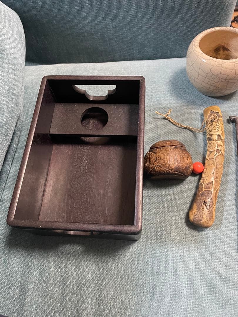 【昭和レトロ】 木製煙草盆・キセル付
