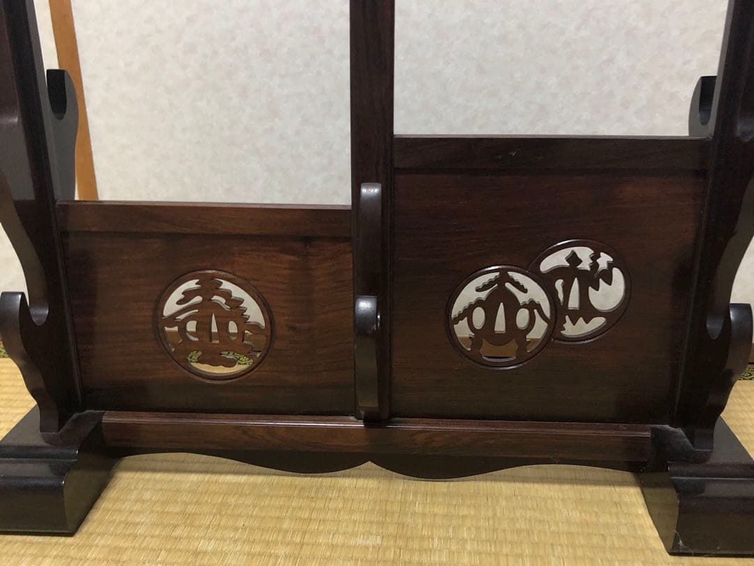 鍔透かし彫り 刀掛け 四振掛　武具甲冑　日本刀