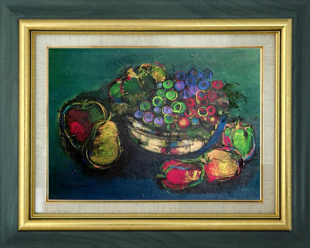 油絵 菅家令子 絵 絵画インテリア 額付(白) uF6-061304 フルーツ