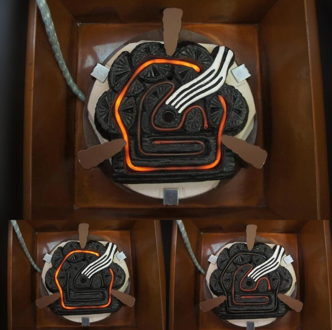 ☆本桐桑色置炉 在銘 真形釜 釜鐶 置炉用600w炭型電熱器 送料込み