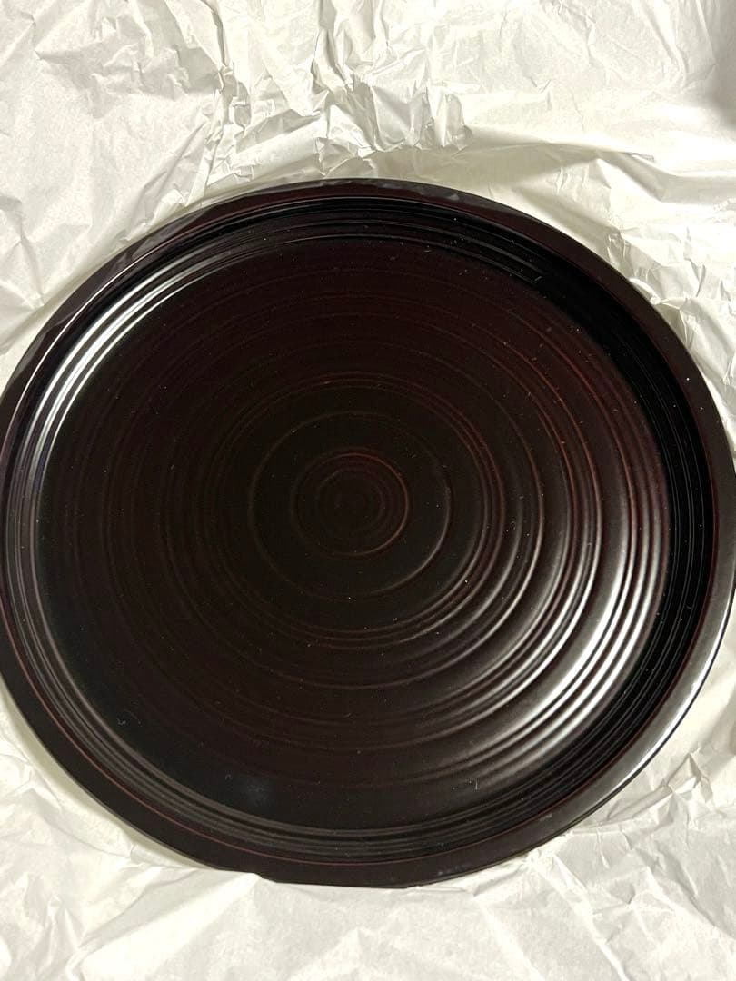 山中漆器　丸盆　乱筋　溜