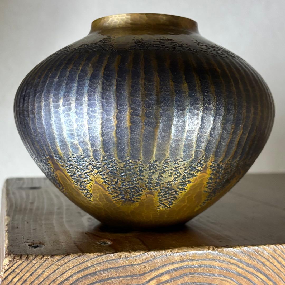 玉川堂　花瓶　珍品　金富士　鎚起銅器　金彩模様　3つの模様　業物　時代　覚平
