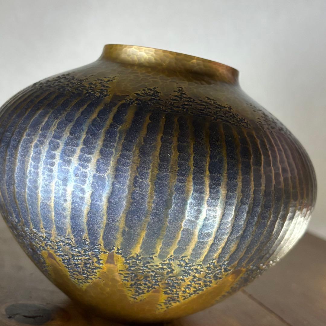 玉川堂　花瓶　珍品　金富士　鎚起銅器　金彩模様　3つの模様　業物　時代　覚平