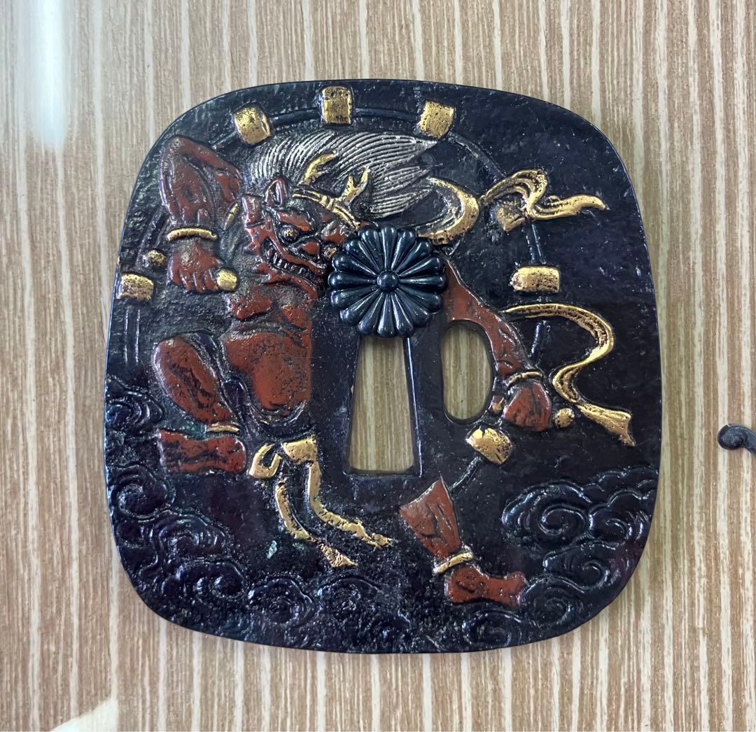 【明治百年記念】1964年 刀鍔額 金彩 風神雷神 アンティーク 現存貴重 美品