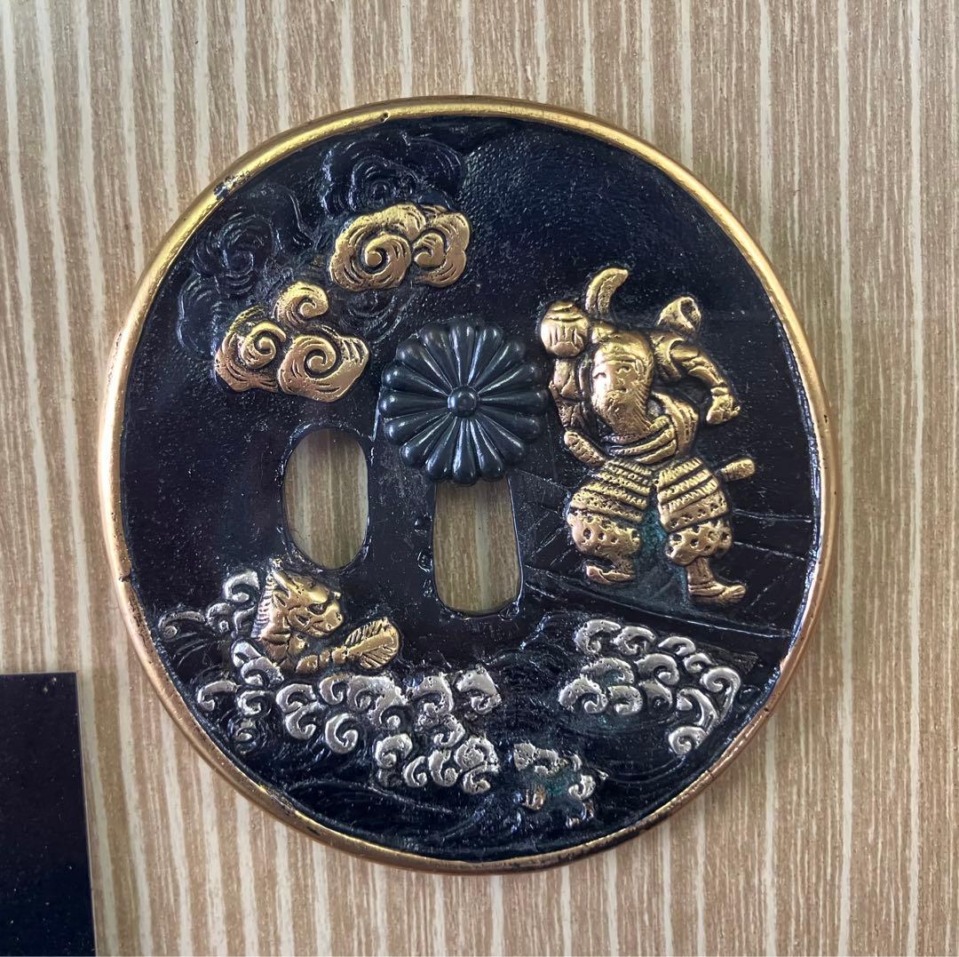 【明治百年記念】1964年 刀鍔額 金彩 風神雷神 アンティーク 現存貴重 美品