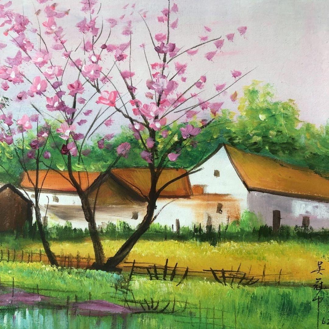 手描き 水彩油画 中国風景画 吴冠中 作品掲載図 約100×72cm