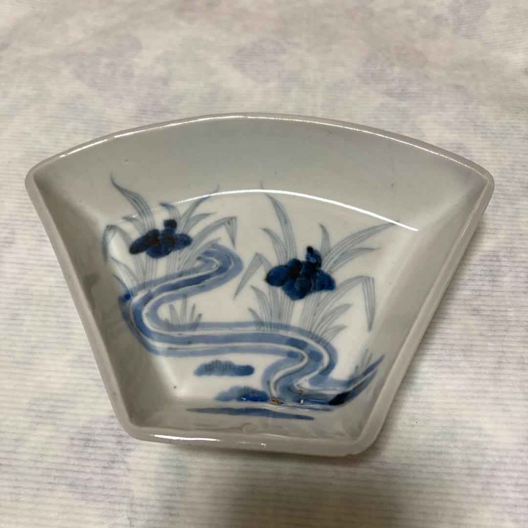 古い染め付け扇皿4枚まとめて