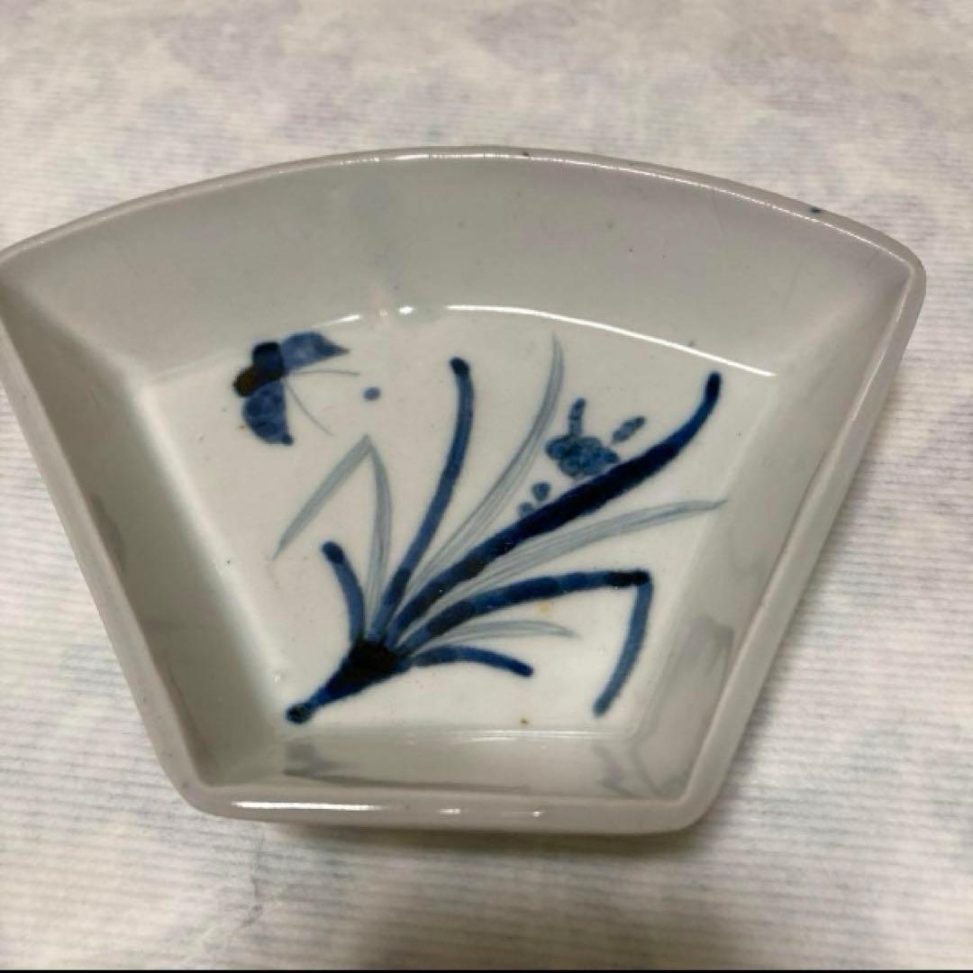 古い染め付け扇皿4枚まとめて