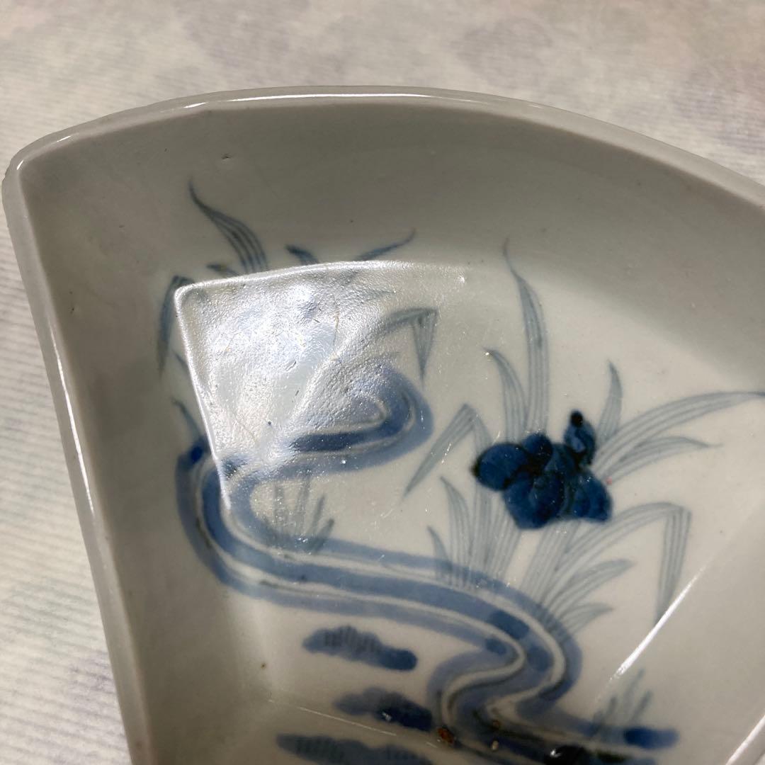 古い染め付け扇皿4枚まとめて