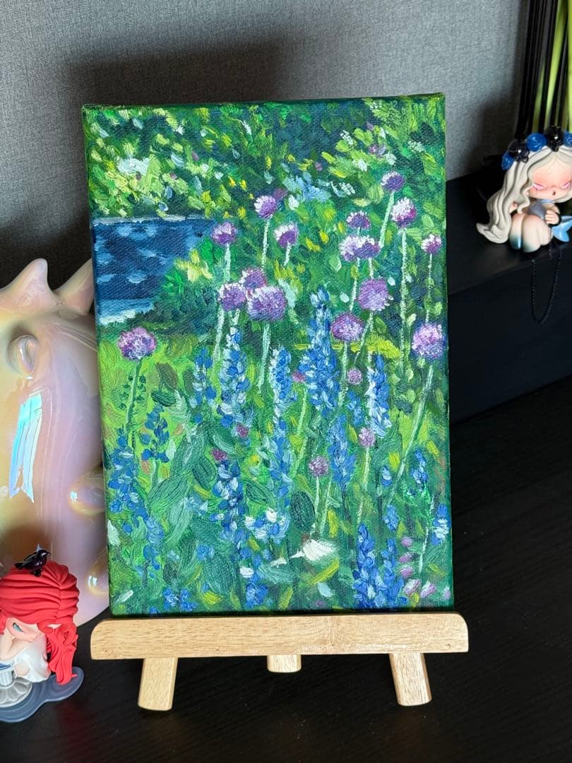 「ガーデンの午後」　手描き　油絵　風景画　原画　油彩画　印象派