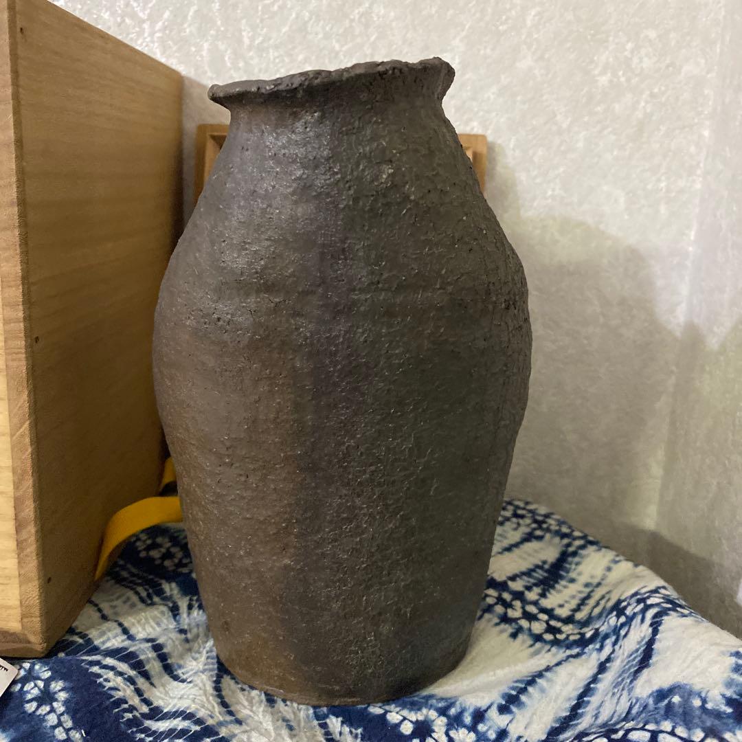 人間国宝　金重陶陽　備前　花入