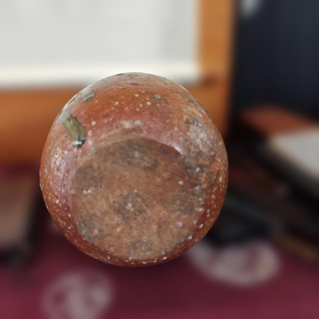 陶器の持ち手付き壺 緑と茶色のグラデーション