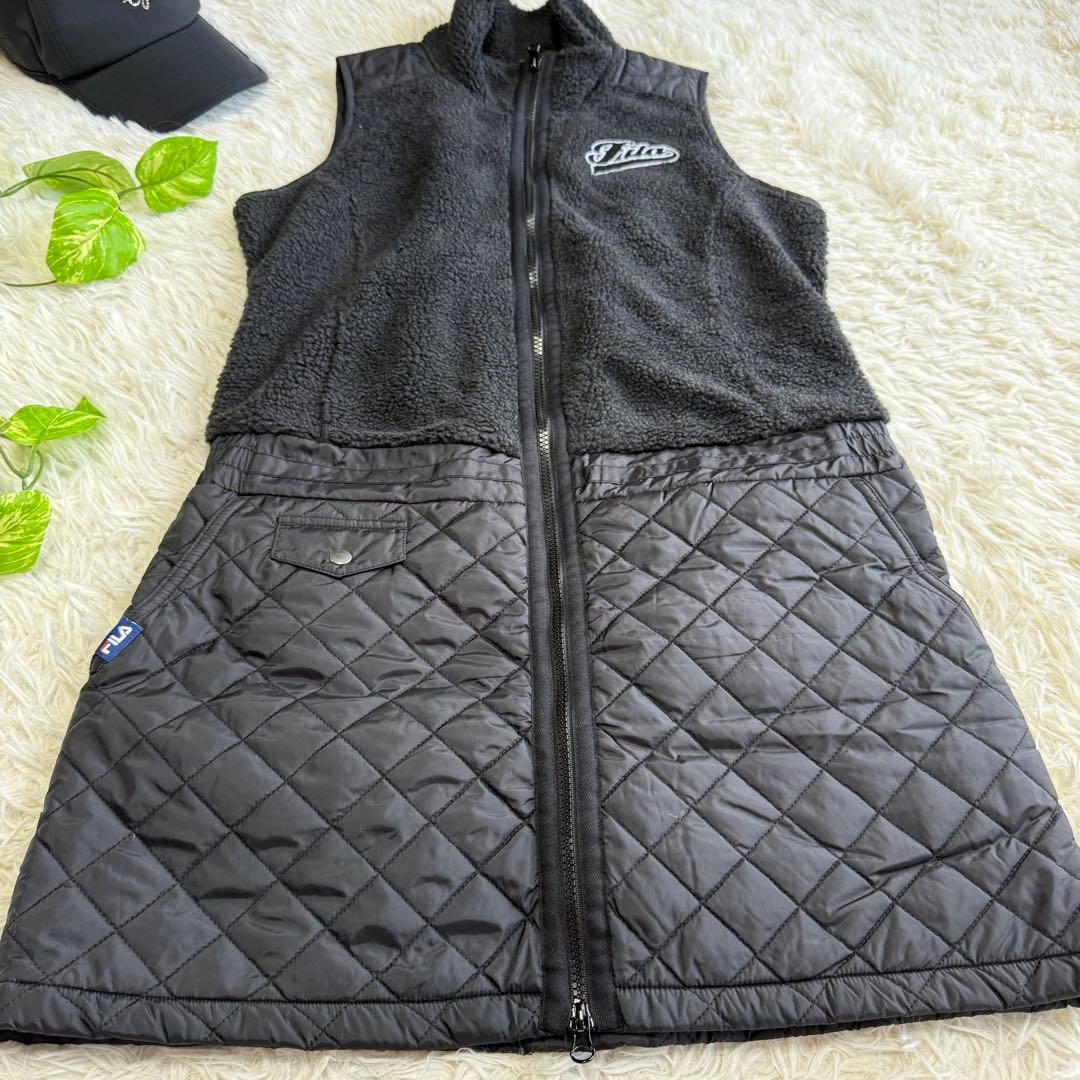 【フィラゴルフ】美品 ワンピース ボア キルティング ブラック L レディース