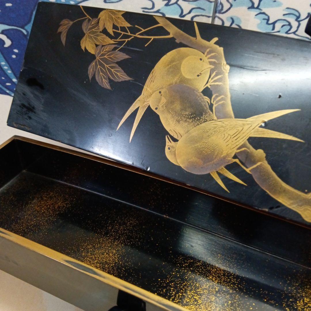 江戸時代中期頃本金蒔絵黒漆塗内梨地木製４０センチサイズ湾曲大名公家歌人時代短冊箱