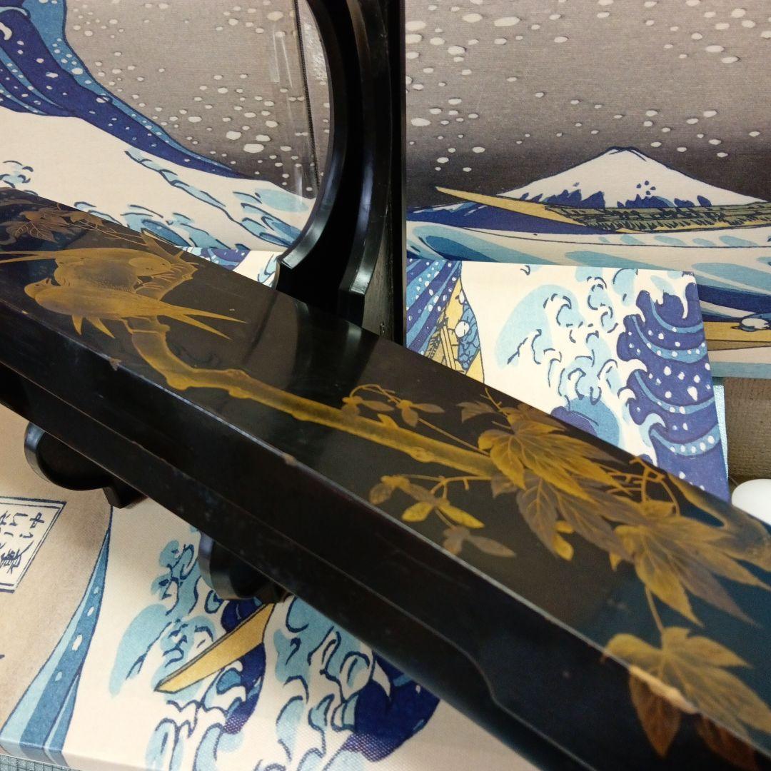 江戸時代中期頃本金蒔絵黒漆塗内梨地木製４０センチサイズ湾曲大名公家歌人時代短冊箱