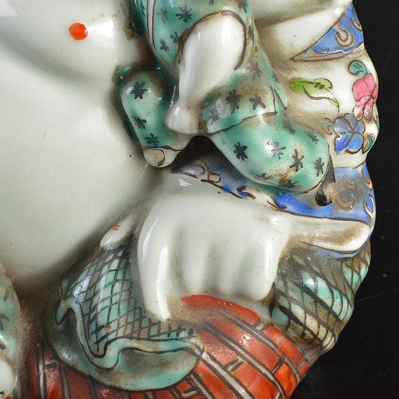 中国　景徳鎮　粉彩　布袋唐子像　置物　H　R6992