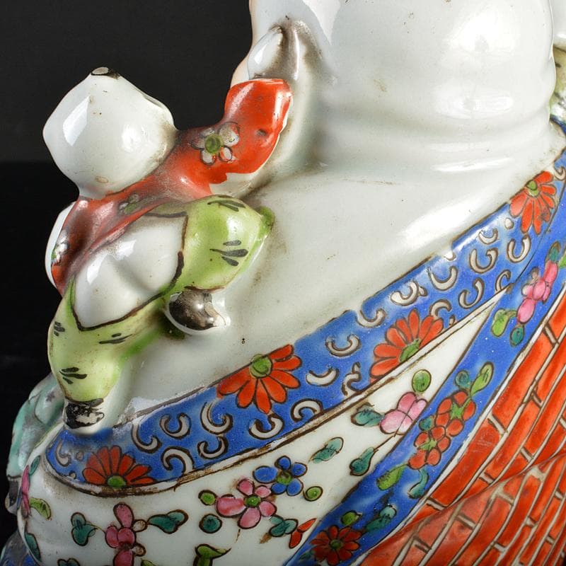 中国　景徳鎮　粉彩　布袋唐子像　置物　H　R6992