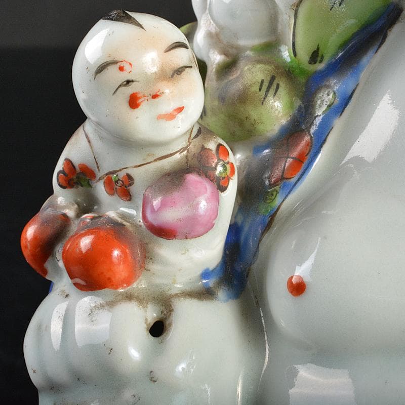 中国　景徳鎮　粉彩　布袋唐子像　置物　H　R6992