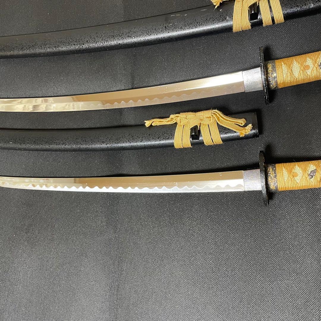 模造刀 日本刀 のたれ刃紋 武具 居合刀 2本セット 刀剣 太刀 脇差（B05）