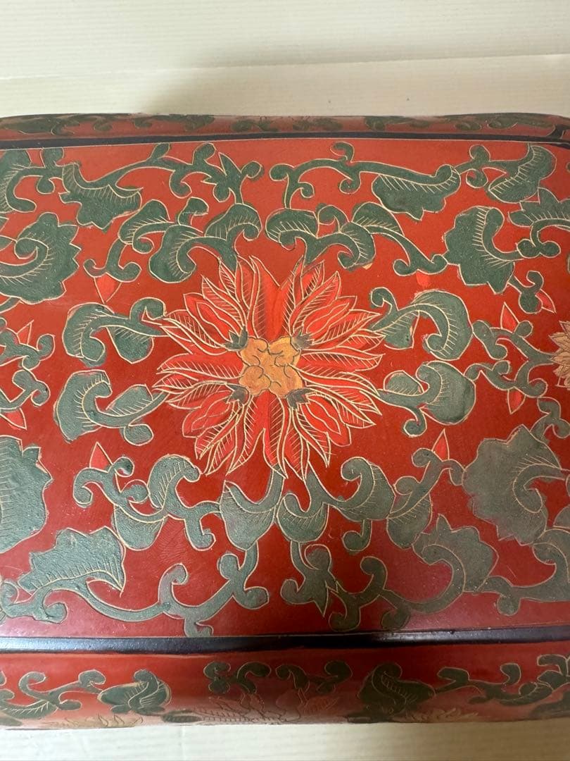 2925 時代　唐物　花文　四方　蓋物　菓子器