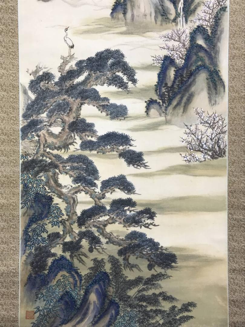 【真作】祥堂/蓬莱山図/山水図/祝事山水図/正月掛軸/掛軸/名家伝来AD-735