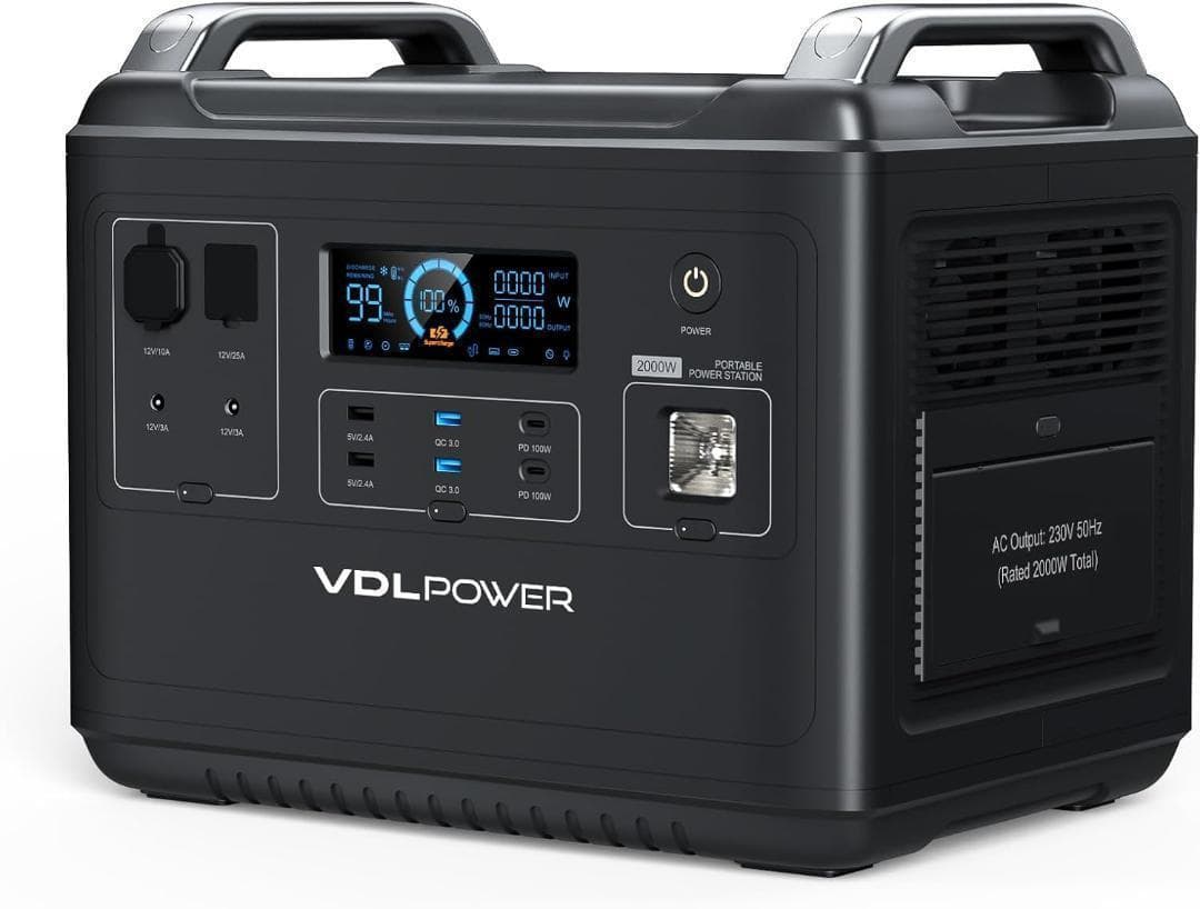 VDLポータブル電源 2000W 大容量 リン酸鉄リチウム電池