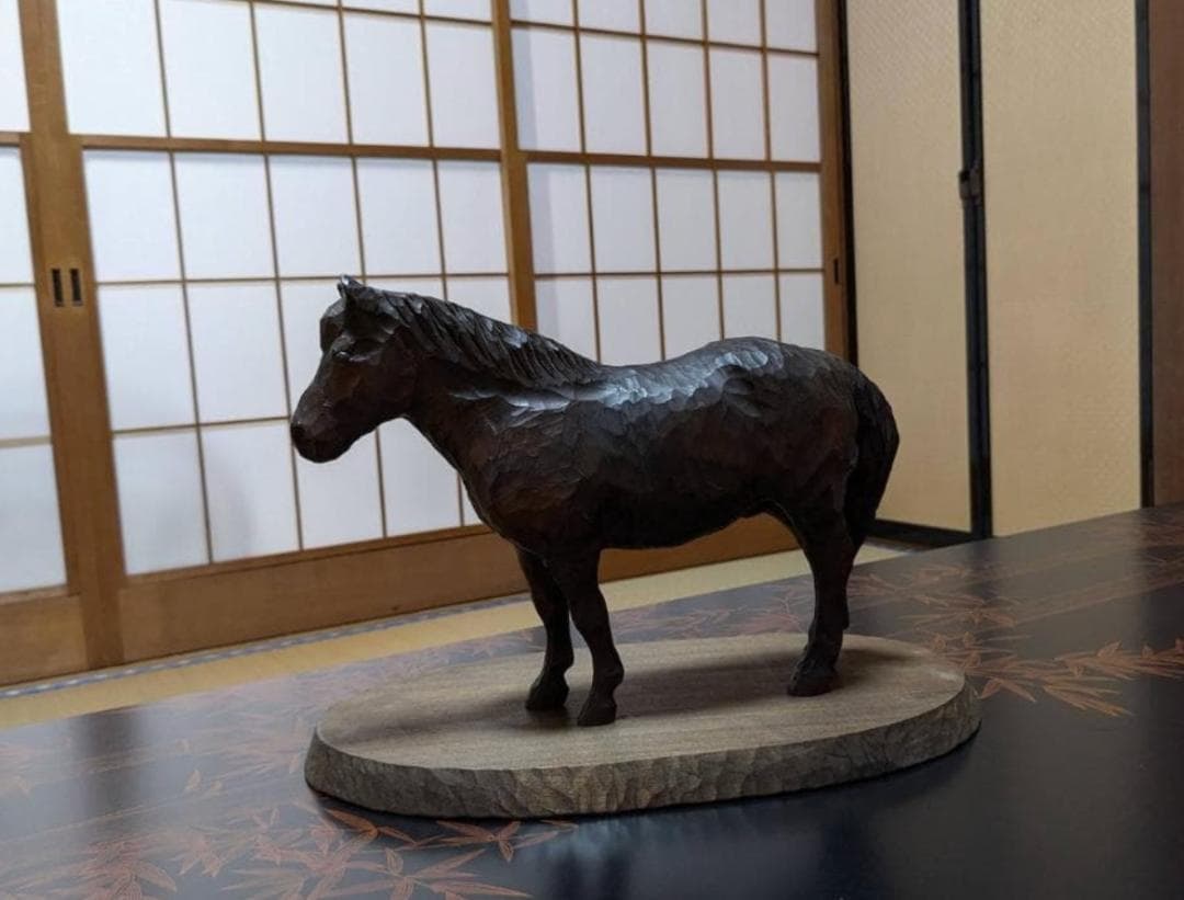 ヴィンテージ工芸品　おんたけ彫刻 杉本照岳作 木曽馬 信州木彫りアート