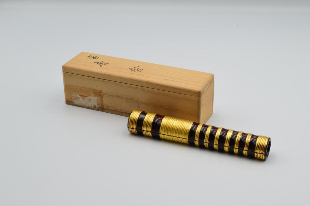 北村葵春作 笛 香合 共箱付 木製・漆塗り