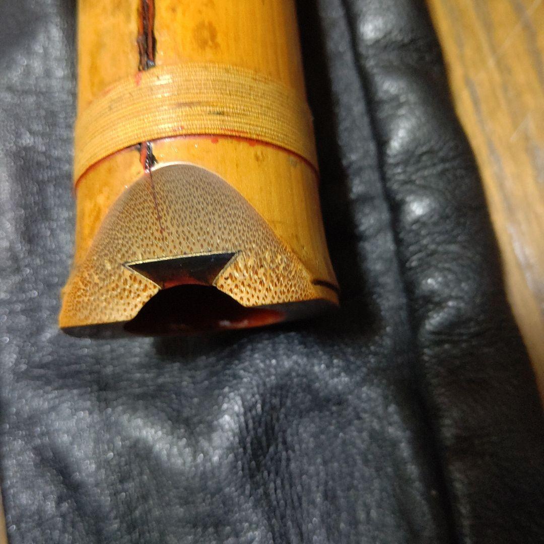 値下げ友正岳童銘一尺八寸管三印　皮袋付き検　尺八　伝統楽器　琴古流　和楽器