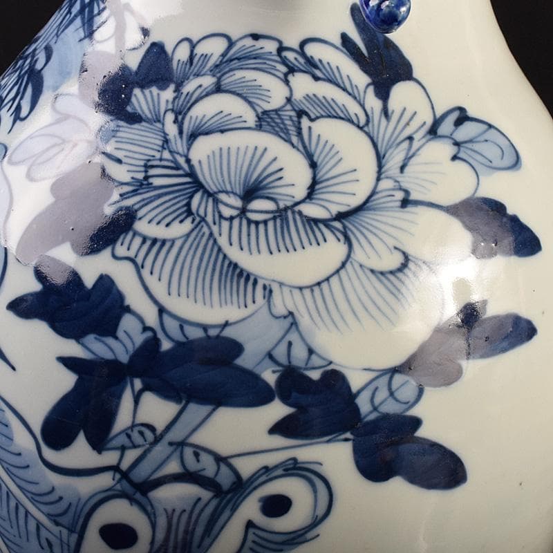 中国　青花　鳳凰花文　双耳瓶　高さ約43cm　M　R7622F