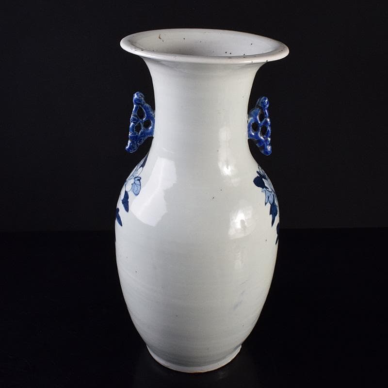 中国　青花　鳳凰花文　双耳瓶　高さ約43cm　M　R7622F