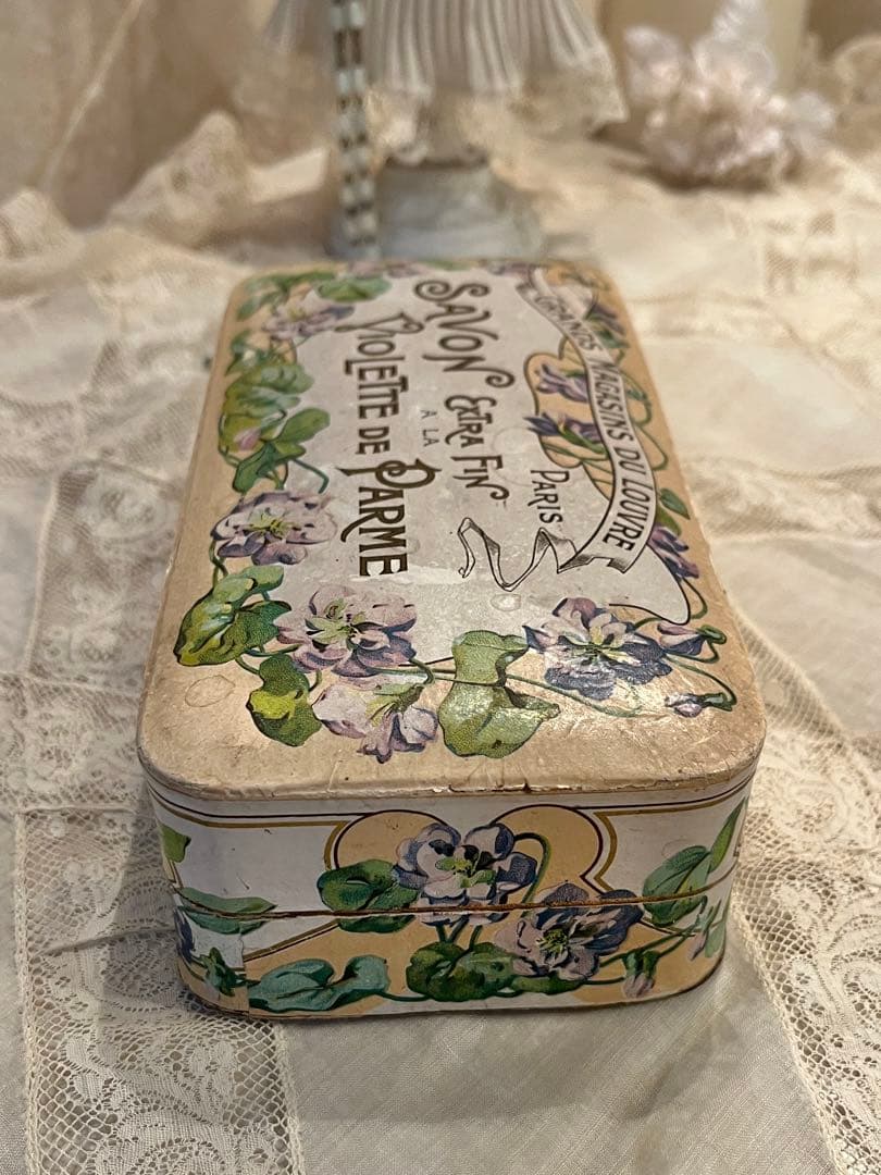 ◆フランスアンティーク｜レア1900年代パリ石鹸箱アールヌーボー紙箱すみれ紫花