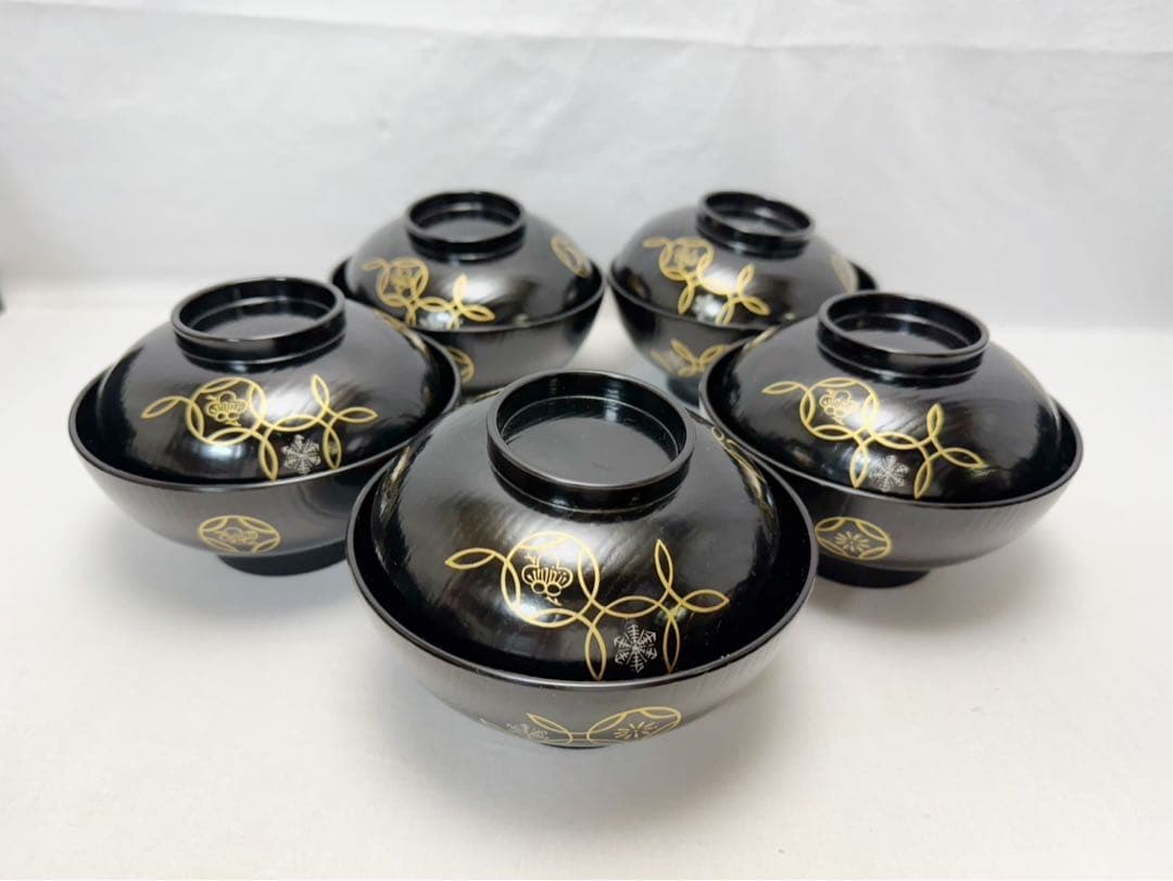 ほぼ未使用 塗師 久世宗春造 懐石道具一揃揃 木製黒真塗 五客揃 共箱