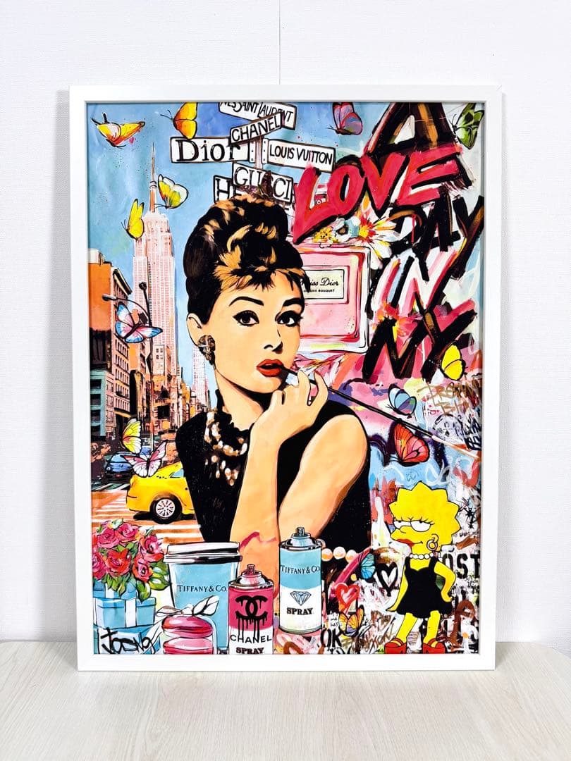 No.170フレーム付きキャンバスアート　ヘプバーン　オマージュアート