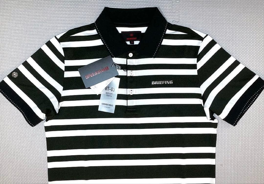 BRIEFING GOLF MS ストライプ ポロシャツ（BLK／M）
