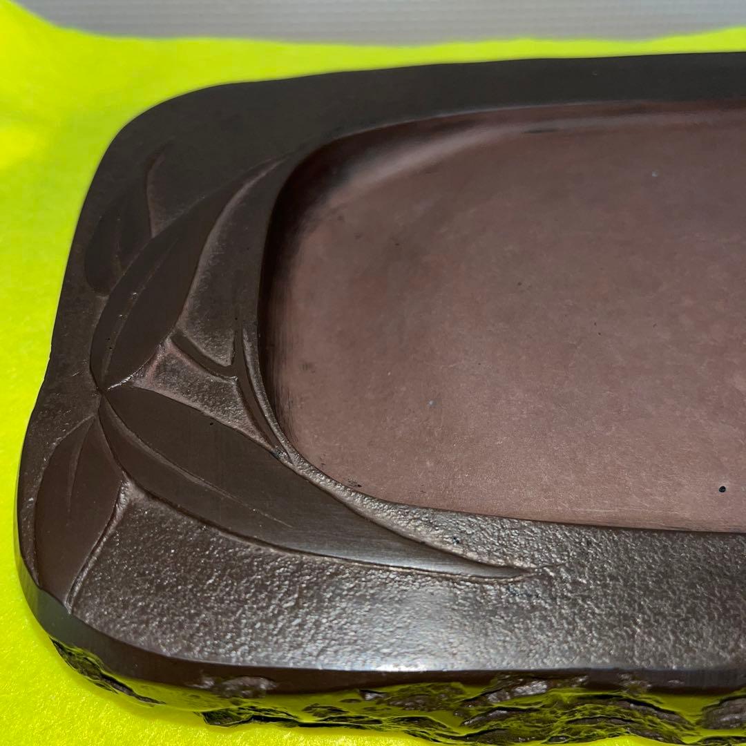 ⭕️赤間硯　昭竜山　笹竹彫刻　四六寸大　縁を手間掛け細かく打突