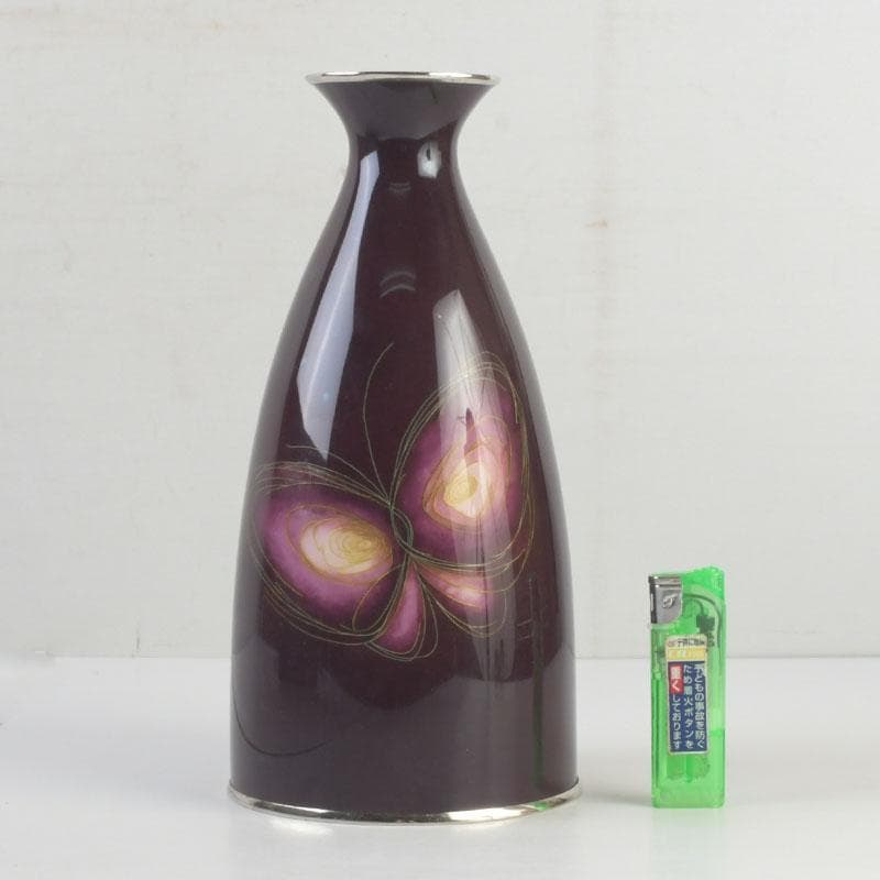 七宝焼　田村七宝工芸　蝶文瓶　花瓶　箱付　V　9893A