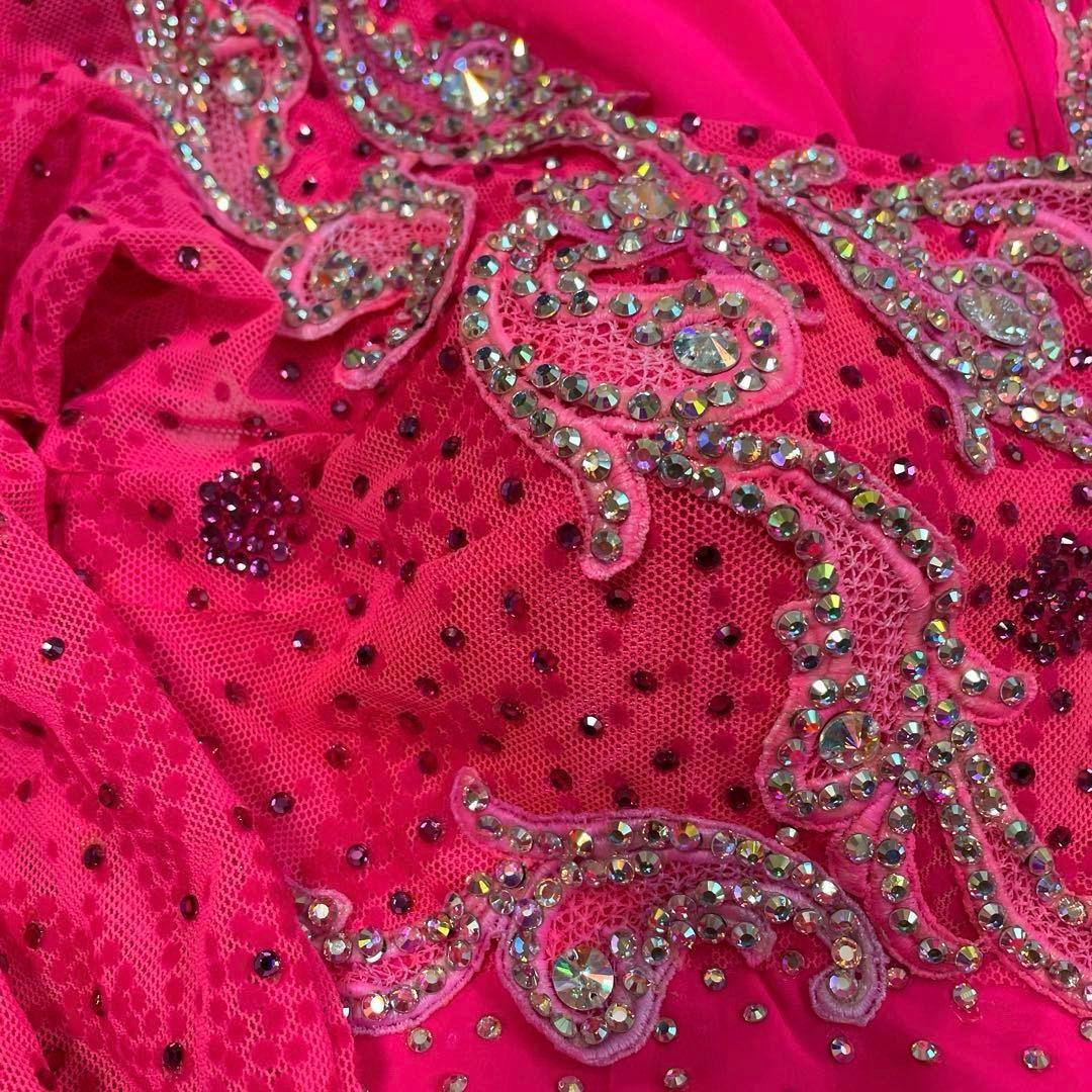 社交ダンス　スタンダードドレス　ショッキングピンク　ファーバングルおまけ付き