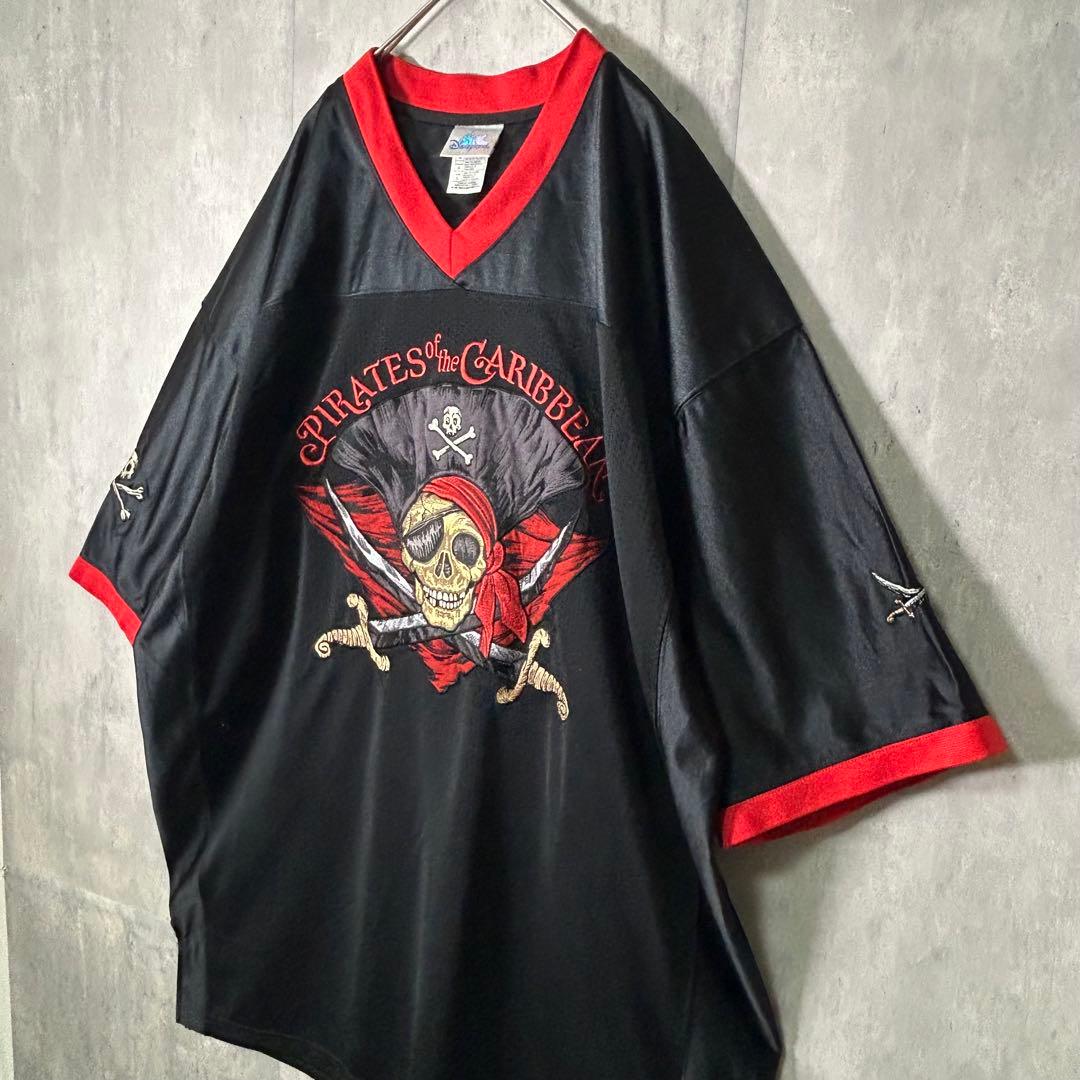 入手困難 パイレーツオブカリビアン 刺繍 ゲームシャツ メッシュ 黒 リンガー