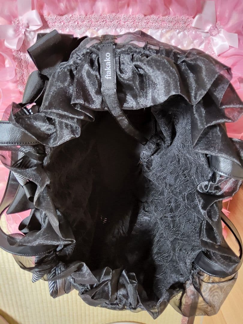 エフタカコ リボン付き黒キャリーバッグ 大