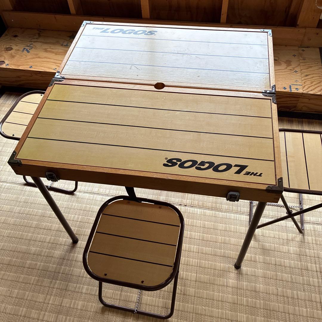 美品　ロゴス　アウトドア　ウッド　テーブルチェアセット　キャンピング