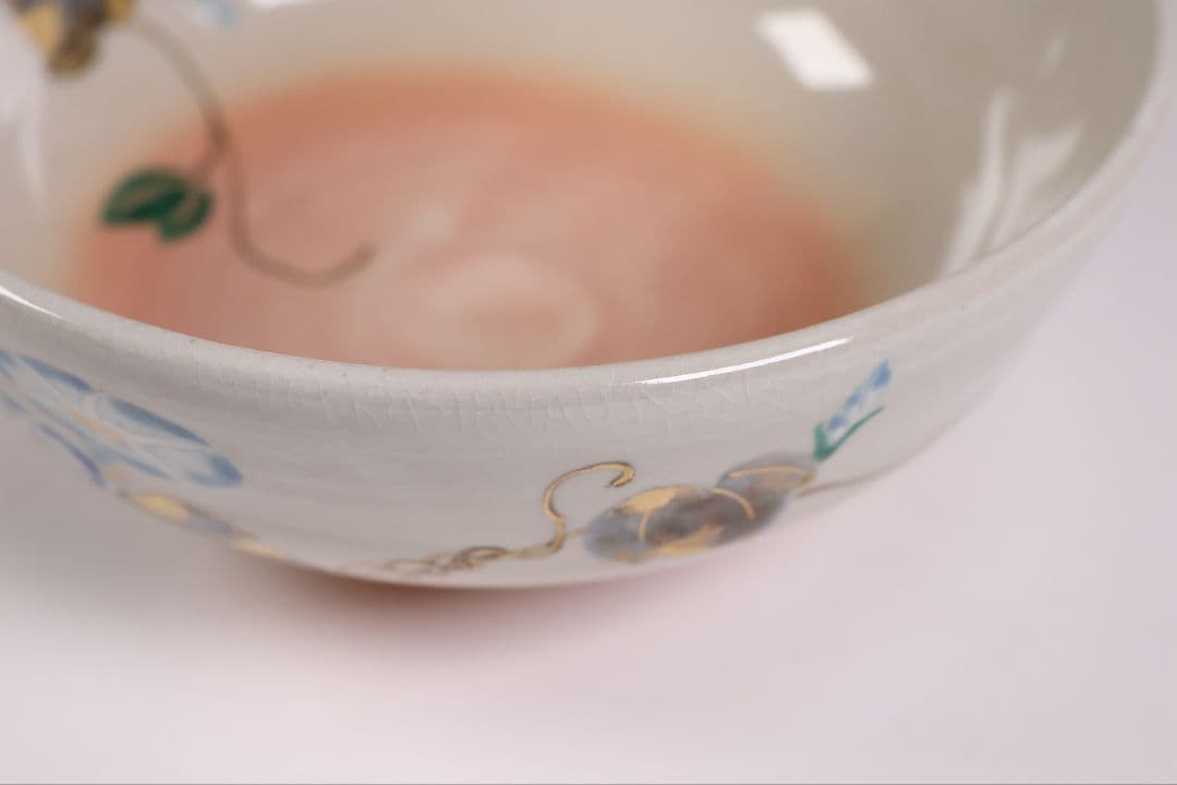 茶道具 中村秋峰 乾山写 朝顔絵 茶碗 平茶碗 共箱 共布 陶芸 京焼【MB90