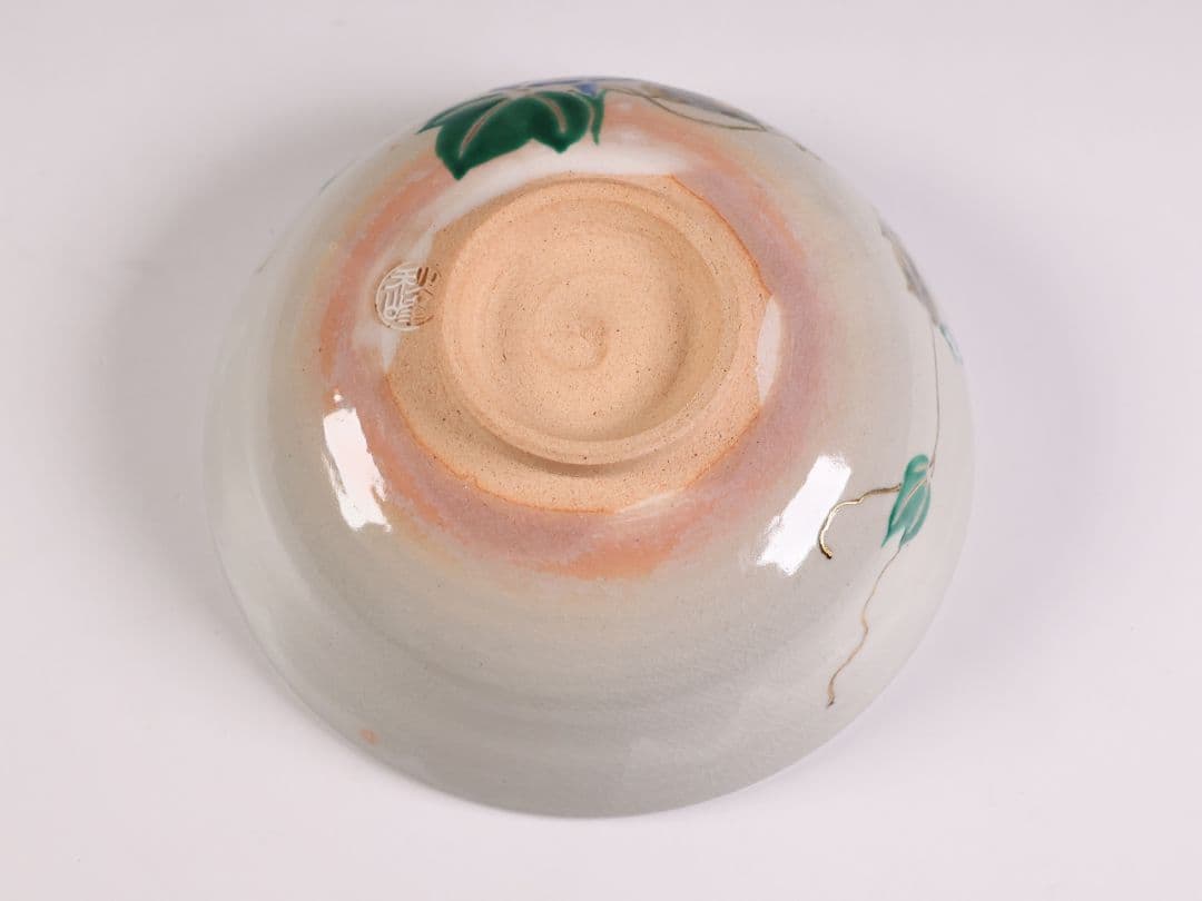 茶道具 中村秋峰 乾山写 朝顔絵 茶碗 平茶碗 共箱 共布 陶芸 京焼【MB90