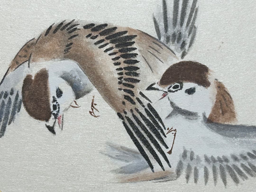 梧堂山人筆　雀三羽図 (色紙)