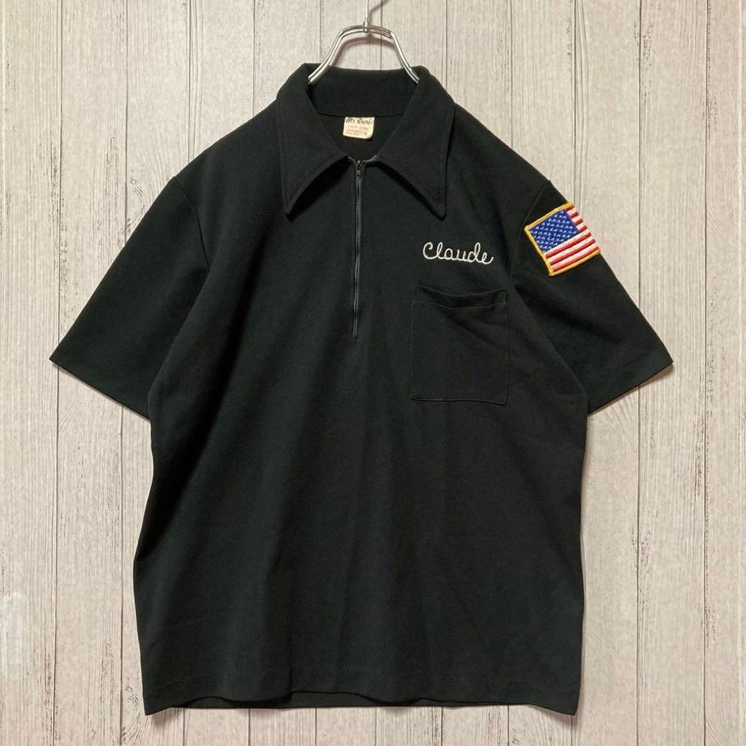 60s70s  mr.morts USA製 刺繍 ハーフジップ ボウリングシャツ