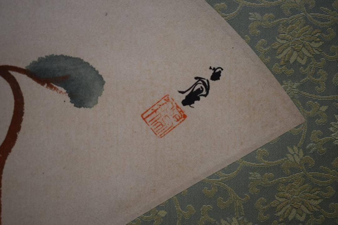 真作/竹内鳴鳳/扇面/富士に松図/杉題箱付/布袋屋掛軸HE-295