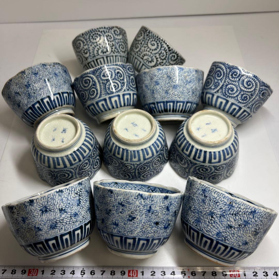 江戸後期　古伊万里　蛸唐草猪口等12客　東Y7-1208③トヒオサ